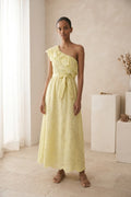 Vestido largo amarillo volantes Primavera