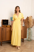 Vestido mujer amarillo pastel primavera manga corta