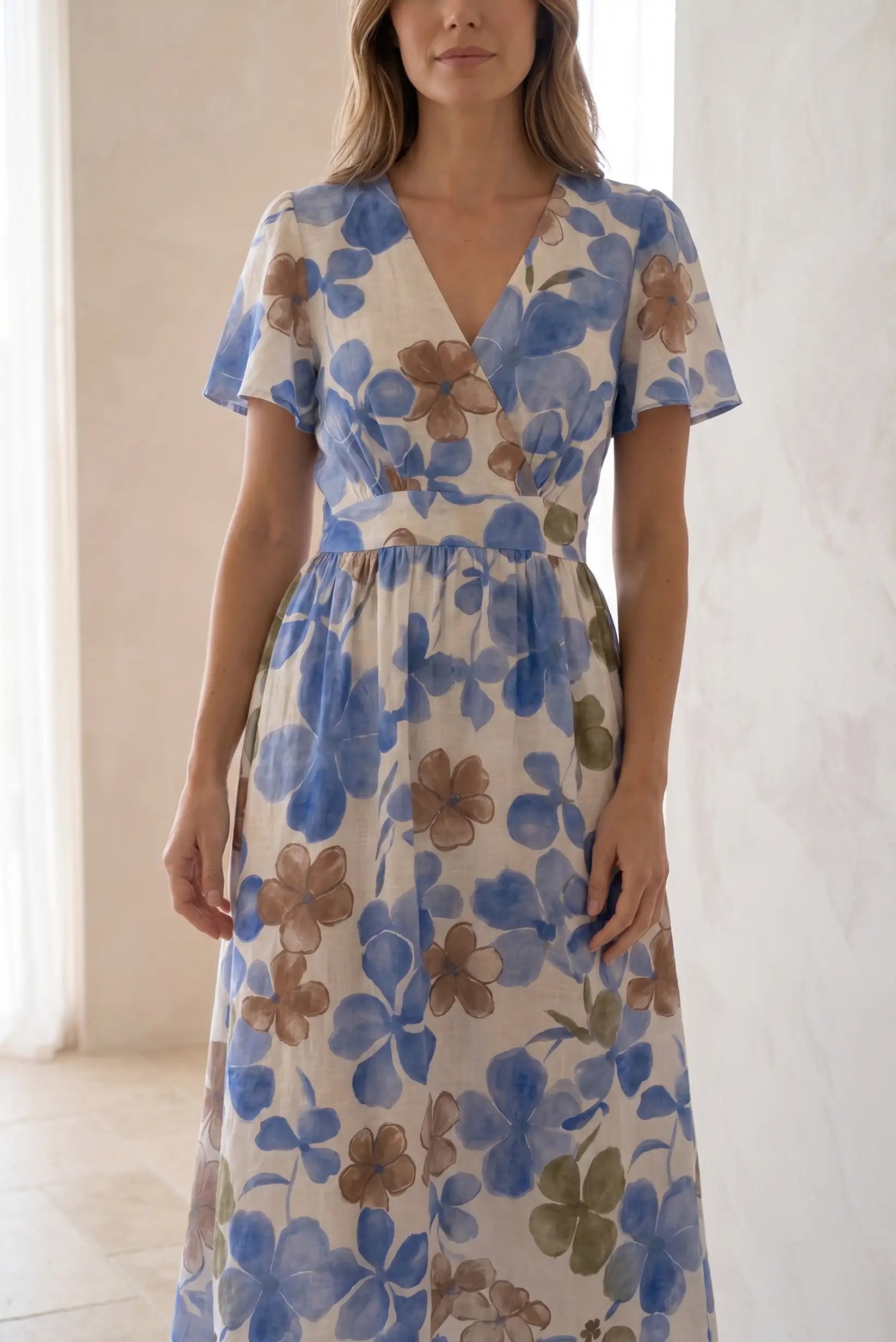 Vestido Midi Mujer Azul Estampado Floral