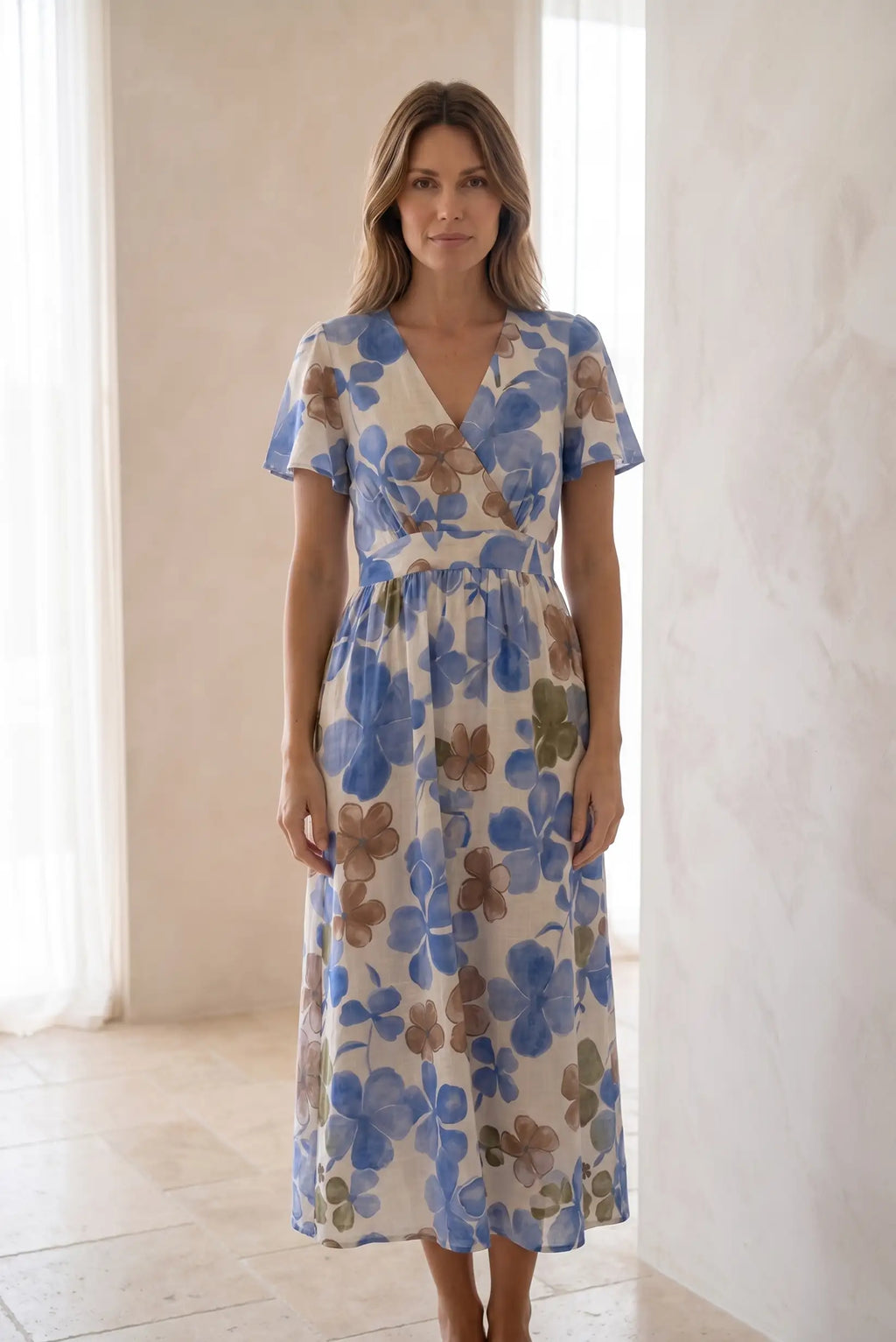 Vestido Midi Mujer Azul Estampado Floral
