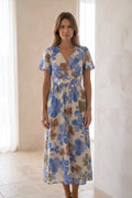 Vestido Midi Mujer Azul Estampado Floral