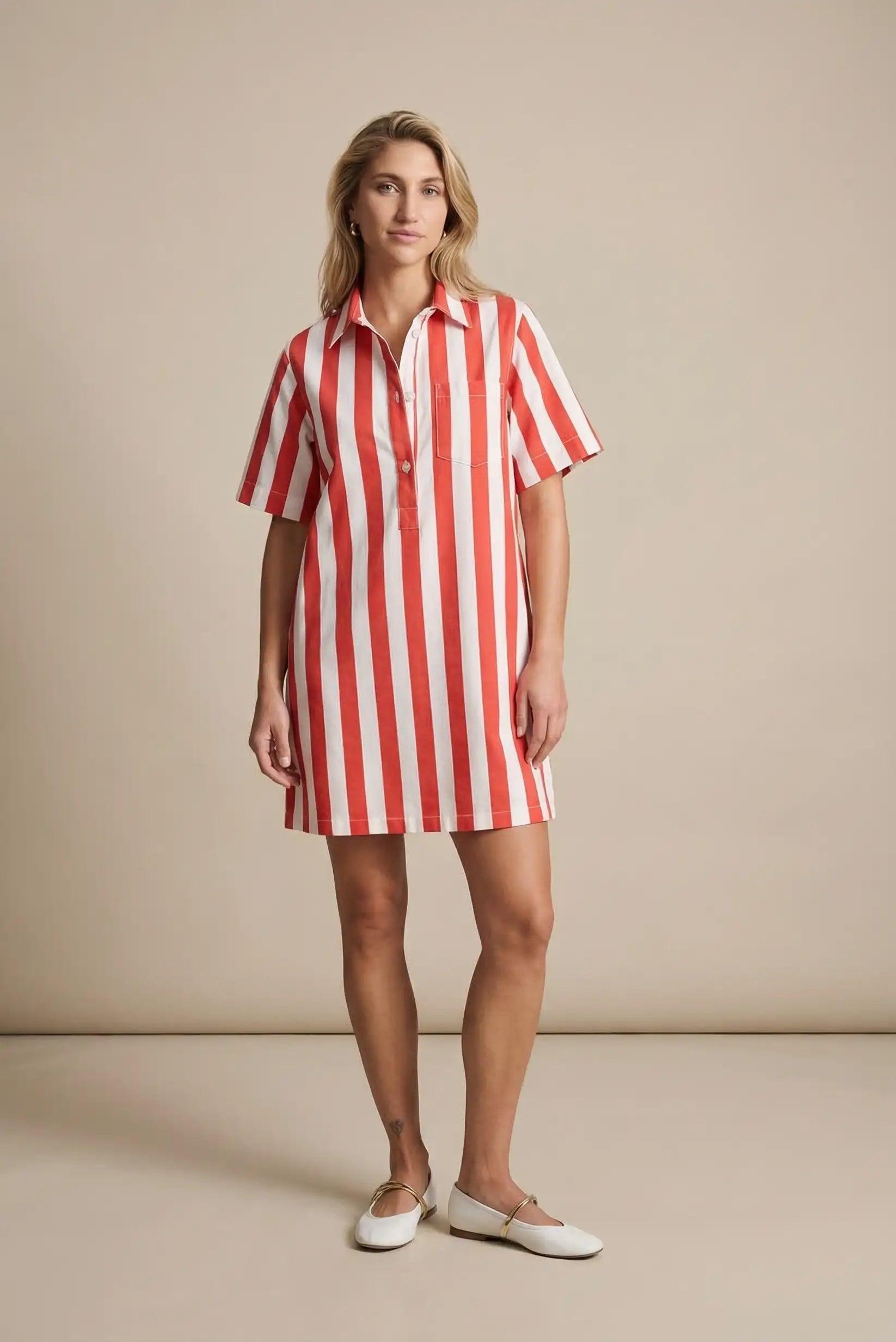 Vestido Camisero Mujer Rayas Rojas y Blancas | Vestido Algodón Primavera