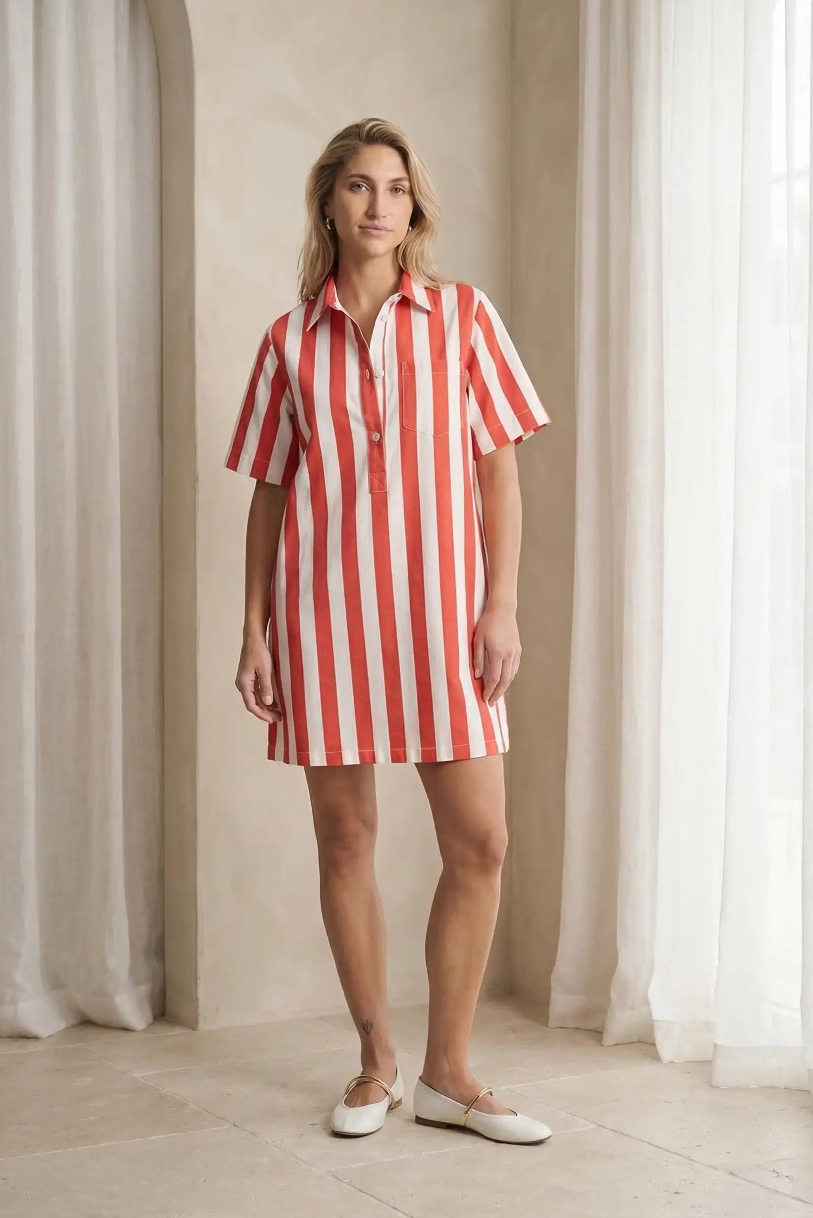 Vestido Camisero Mujer Rayas Rojas y Blancas | Vestido Algodón Primavera