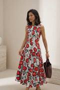 Vestido Midi Rojo Art Bloom estampado floral sin mangas primavera