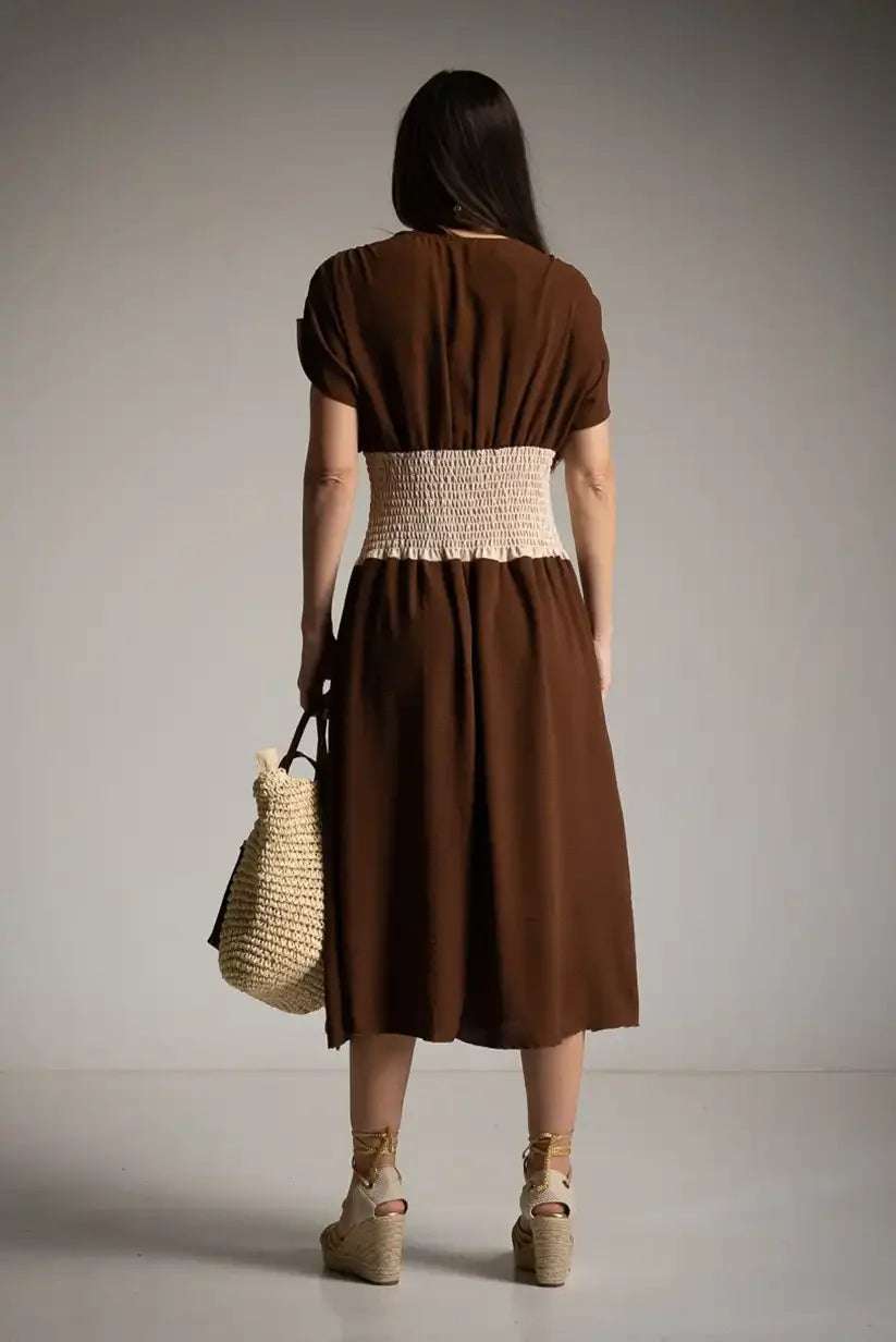 Vestido Bicolor Marrón Mujer Primavera Verano Corte Cómodo Midi