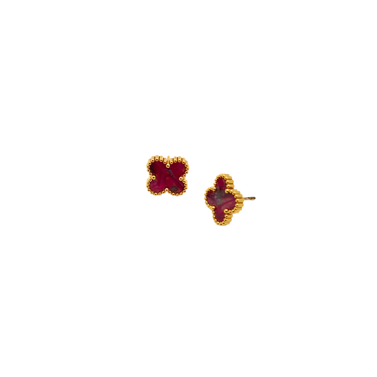 Pendientes de Trébol Tonalidad Burdeos Iridiscente 100% Acero Bañado en Oro 18K