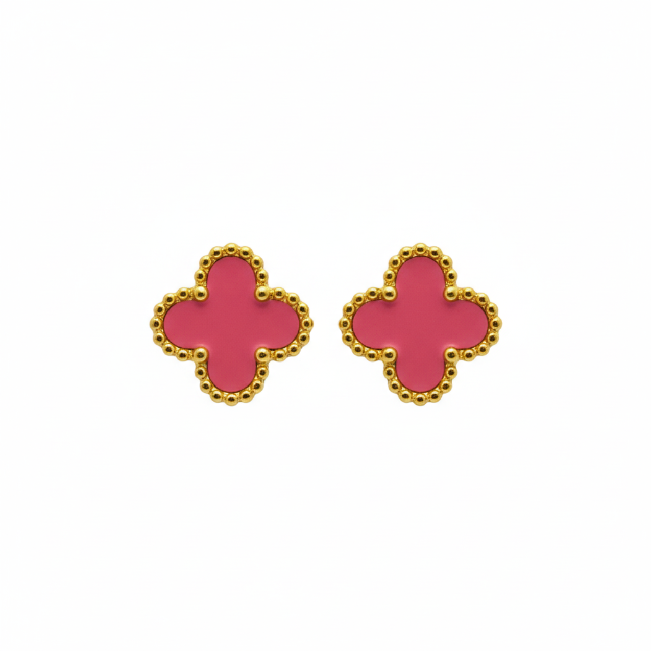 Pendientes Trébol de la Suerte Rosa - Acero 100% Bañado en Oro 18K
