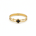 Pulsera Rígida Doble Banda con Trébol Esmaltado Negro y Circonitas - 100% Acero Bañado en Oro 18K