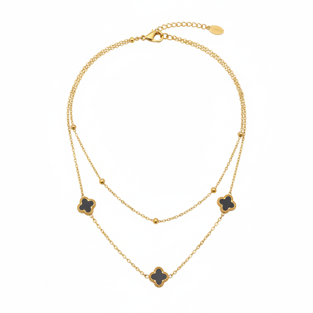 Collar Double Trèfle Noir