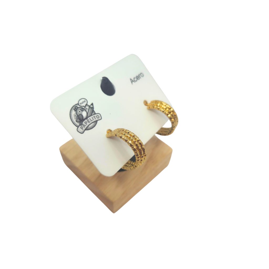 Pendientes de Aro Pequeños Texturizados - 100% Acero Bañado en Oro 18K