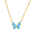 Collar con Colgante de Mariposa Esmaltada Azul y Circonitas - 100% Acero Bañado en Oro 18K